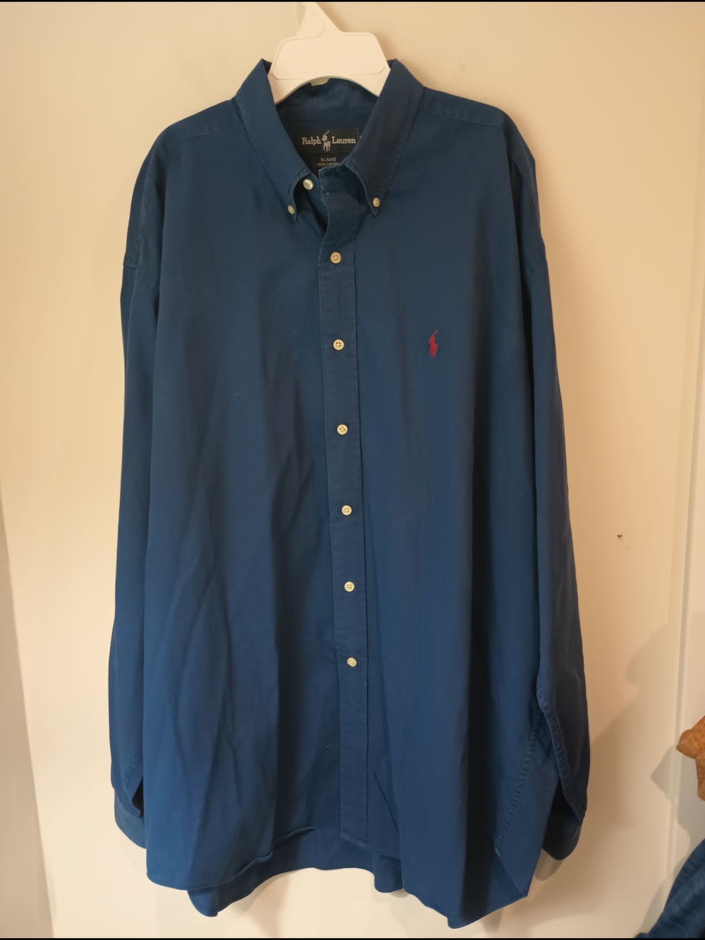 Vintage Ralph Lauren Navy Blue Button-Down Shirt with Red Pony